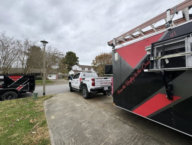 zhe industries equipment in the driveway of a client