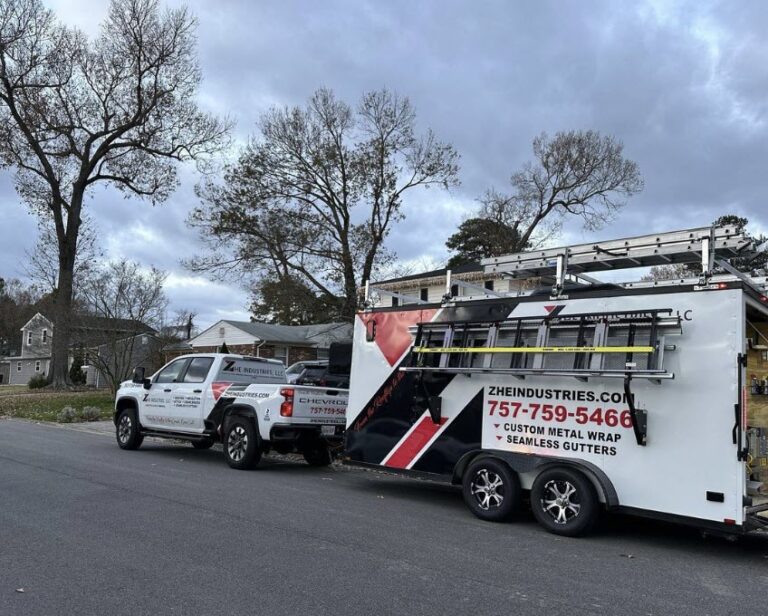 zhe industries trucks and trailer at clients home in hampton