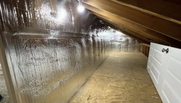 Attic insulation installation with walkways