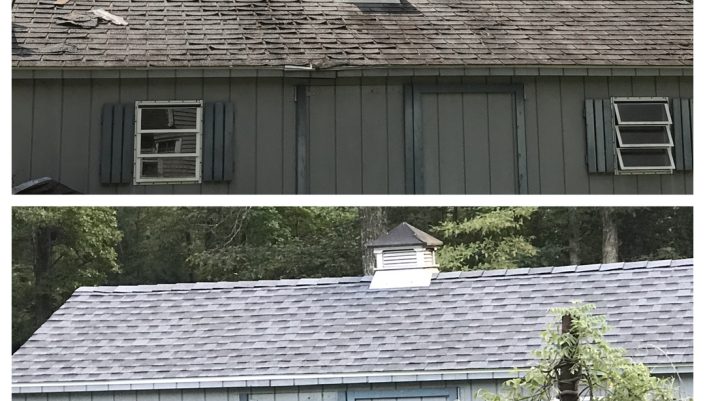 Before and After Roof Repair Images, showing roof damage