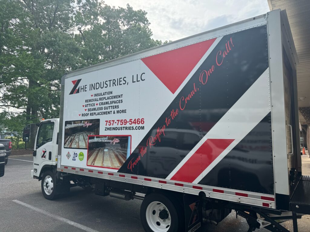 box truck wrapped with zhe industries content